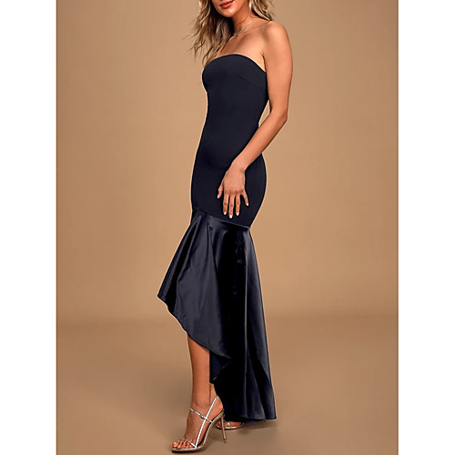 

Mermaid / Trumpet Strapless Asymmetrical Polyester / Charmeuse Sexy / Black Cocktail Party / Formal Evening Dress with Pleats 2020