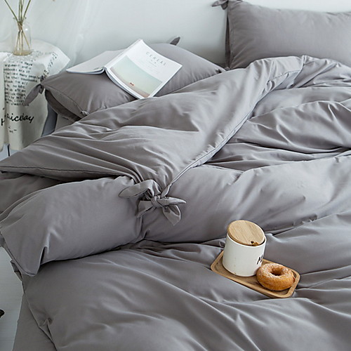 

Duvet Cover Sets 3 Piece Linen / Cotton Solid Colored Black Pleated Simple
