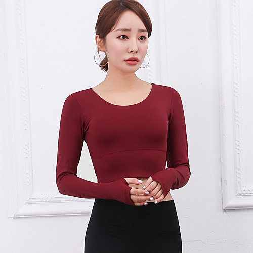 

Women's Crop Top Cropped Solid Color White Black Red Blue Elastane Yoga Running Fitness Top Long Sleeve Sport Activewear Breathable Comfort Quick Dry High Elasticity
