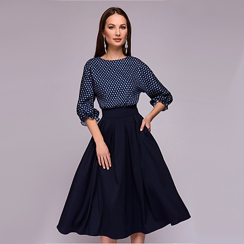 

Women's Purple Blue Dress Vintage A Line Polka Dot Polka Dots S M