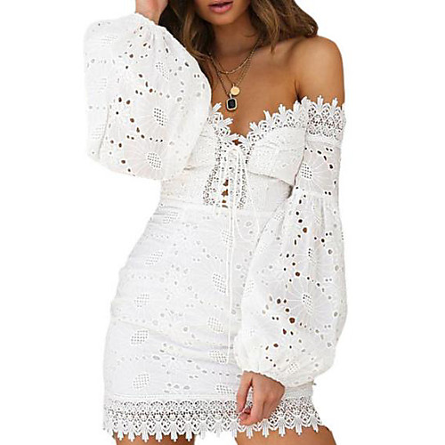 

Women's White Dress Bodycon Solid Color Off Shoulder S M