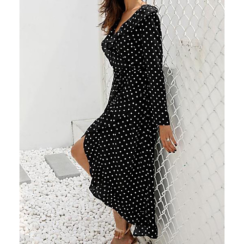 

Women's Asymmetrical Red Black Dress Sheath Polka Dot V Neck S M