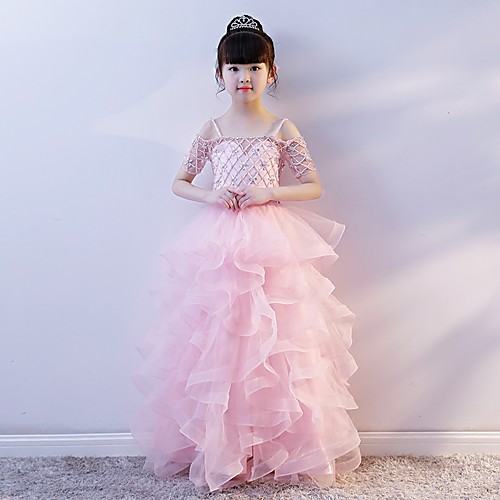 

Princess Sweep / Brush Train Wedding / Party Pageant Dresses - Tulle / Spun Rayon Short Sleeve Spaghetti Strap with Crystals / Rhinestones