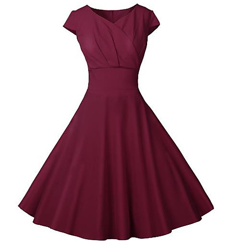

Women's Wine Dress Swing Solid Color V Neck S M