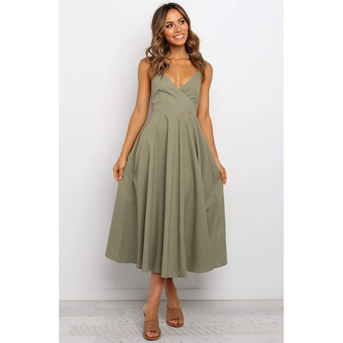 

Women's Army Green Dress Loose Solid Color Strap S M