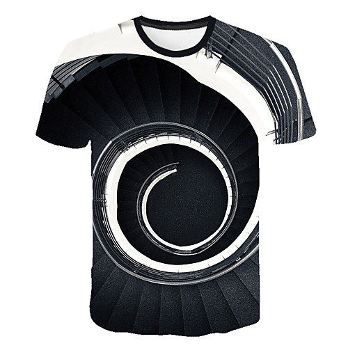 

Men's Daily Sports Street chic / Exaggerated T-shirt - Color Block / 3D / Visual Deception Print Black