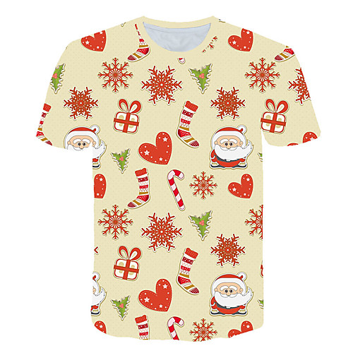 

Men's Daily Sports Basic / Exaggerated T-shirt - Color Block / 3D / Cartoon Santa Claus, Print Rainbow