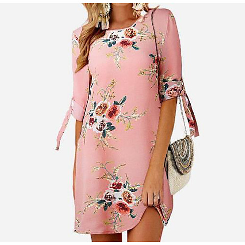 

Women's Wine Blushing Pink Dress Shift Print S M