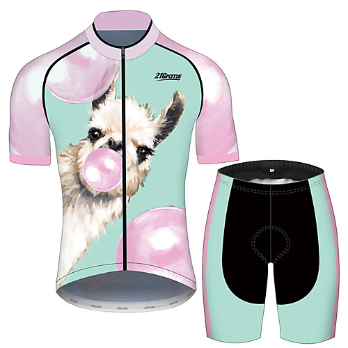 

21Grams Men's Short Sleeve Cycling Jersey with Shorts PinkGreen Animal Balloon Alpaca Bike Clothing Suit UV Resistant Breathable 3D Pad Quick Dry Sweat-wicking Sports Animal Mountain Bike MTB Road