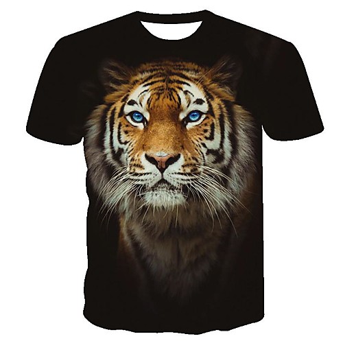 

Men's EU / US Size Geometric 3D Tiger Print Slim T-shirt Basic Daily Going out Round Neck Black / Short Sleeve / Animal