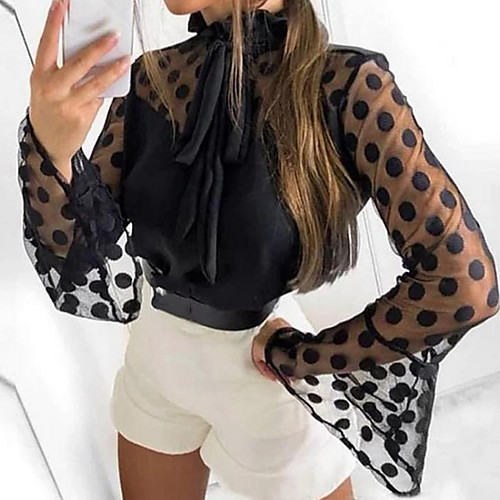 

Women's Daily Blouse - Polka Dot Black