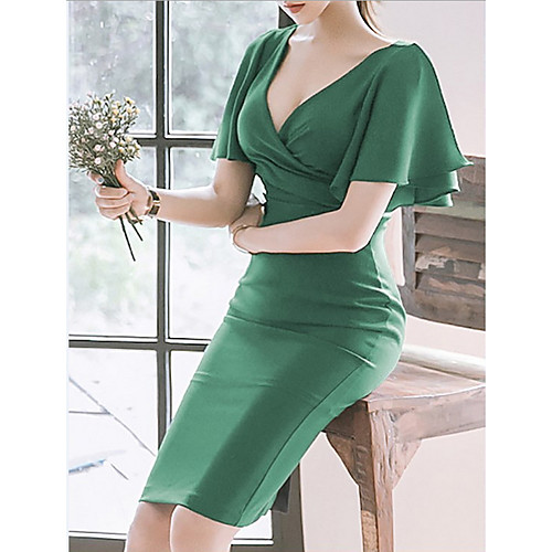 

Women's Purple Green Dress Sheath Solid Color Deep V S M