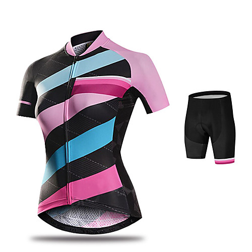 

21Grams Women's Short Sleeve Cycling Jersey with Shorts Purple Pink Orange Stripes Patchwork Bike Clothing Suit Breathable 3D Pad Quick Dry Ultraviolet Resistant Sweat-wicking Sports Solid Color