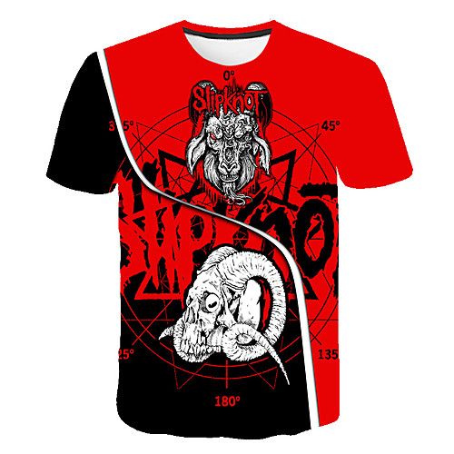 

Men's Daily Going out Basic T-shirt - Color Block / 3D / Animal Print Red