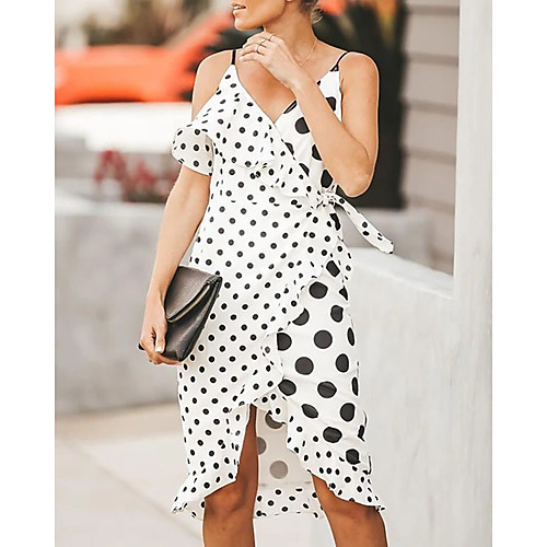 

Women's 2020 White Dress Spring & Summer A Line Sundress Polka Dot Strap S M