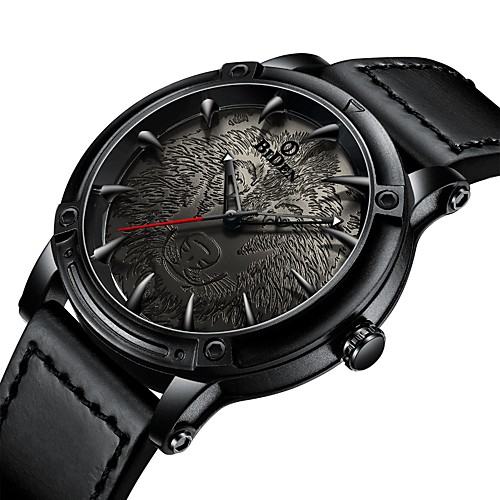 

BIDEN Men's Dress Watch Quartz Formal Style Sporty Genuine Leather Black / Grey 30 m Water Resistant / Waterproof Casual Watch Cool Analog Luxury Fashion - Black Gray / Large Dial