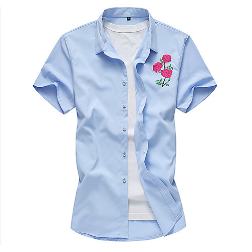 

Men's Daily Weekend Basic / Elegant Shirt - Floral / Solid Colored Black