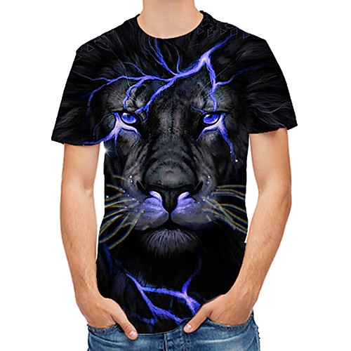 

Men's T-shirt - 3D / Animal Print Round Neck Black