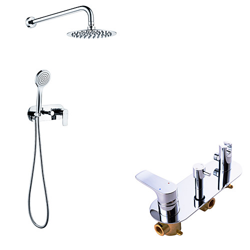 

Shower System Set - Handshower Included Rainfall Shower Contemporary Chrome Wall Mounted Brass Valve Bath Shower Mixer Taps with Stainless Steel Shower Head