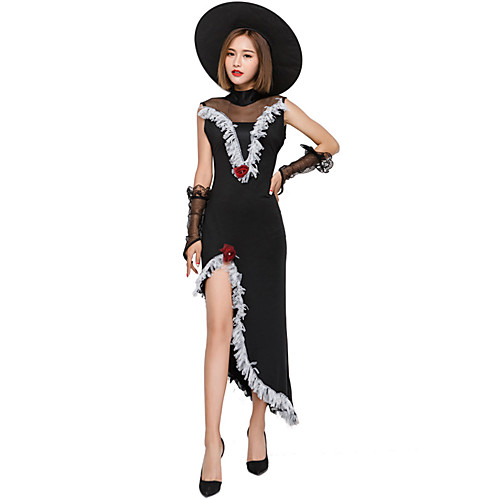 

Witch Outfits Party Costume Adults' Women's Halloween Halloween Festival / Holiday Polyster Black Women's Carnival Costumes / Dress / Gloves / Hat