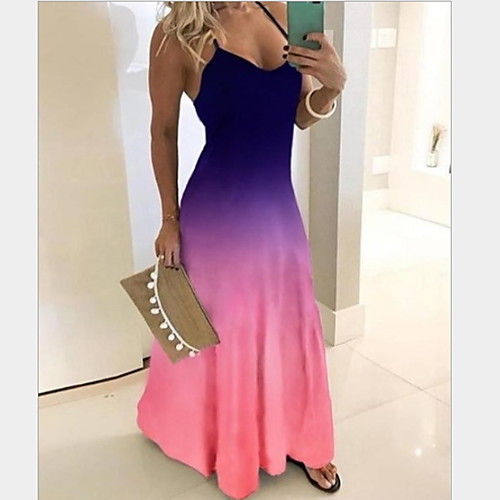 

Women's Maxi Purple Red Dress Swing Color Block Strap S M