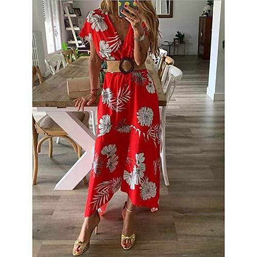 

Women's Yellow Red Dress Sheath Floral V Neck S M