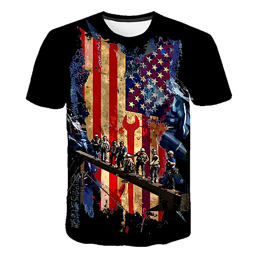 

Men's Daily Going out Basic T-shirt - 3D / Portrait / National Flag Print Black