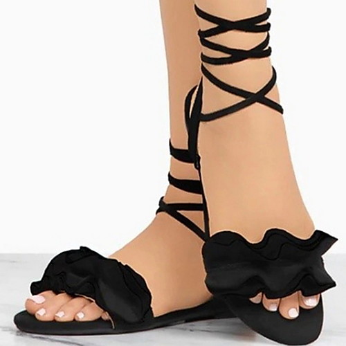 

Women's Sandals Flat Heel Round Toe Suede Summer Black / Red / Pink