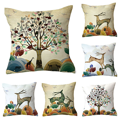 

6 pcs Polyester Pillow Cover, Flamingo Graphic Prints Classic Pastoral Square Traditional Classic