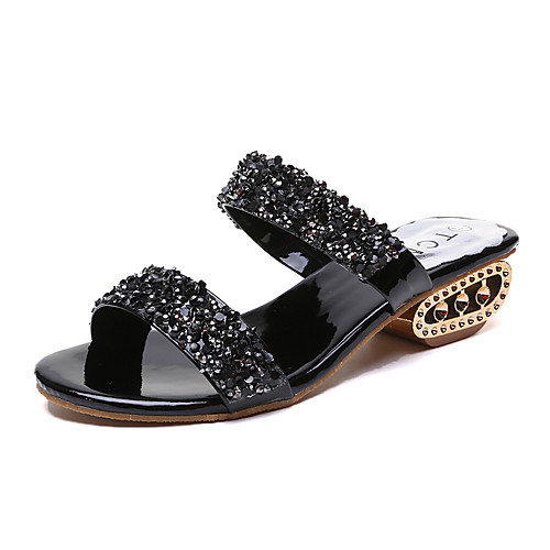 

Women's Slippers & Flip-Flops Sculptural Heel Round Toe Sequin / Sparkling Glitter PU Minimalism Spring & Summer Black / Gold / Silver