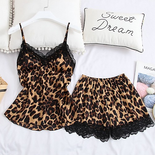 

Women's Deep V Suits Pajamas Leopard