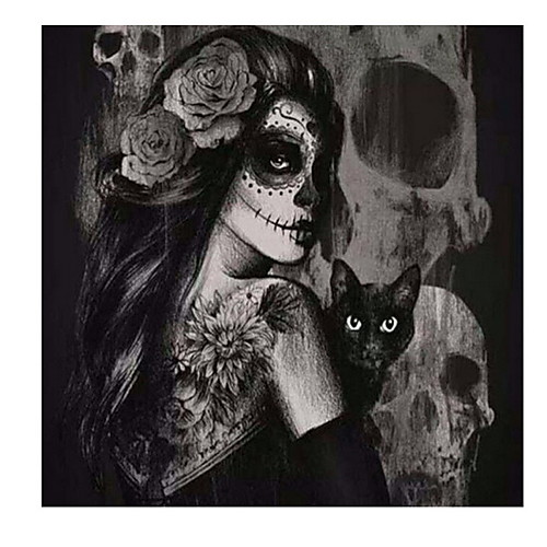 

New Full Diamond 5D DIY Diamond Painting "Skull Cat Women" Embroidery Cross Stitch Rhinestone Mosaic Painting Decor Gift