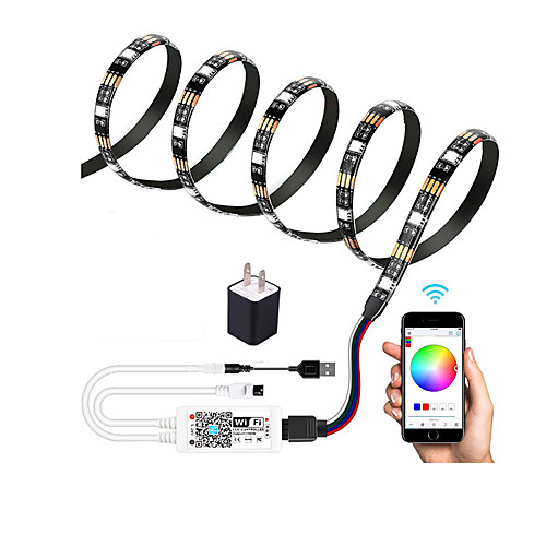

2m WIFI Control Kit Flexible LED Light Strips / Light Sets / RGB Strip Lights 60 LEDs SMD5050 10mm 1 set Multi Color Waterproof / APP Control / USB US EU TV Background 5 V