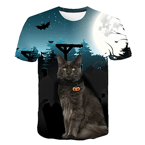 

Men's Daily Going out Basic T-shirt - 3D / Animal Cat, Print Black