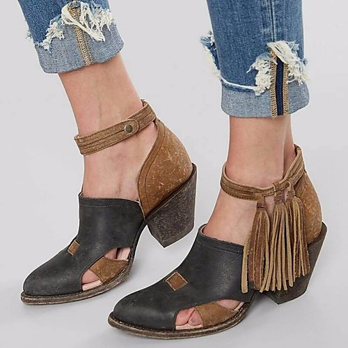 

Women's Sandals Chunky Heel Open Toe PU Summer Brown / Black / Gray