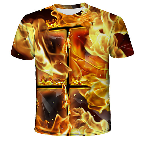 

Men's Plus Size 3D Graphic Patchwork Print T-shirt Basic Street chic Daily Going out Round Neck Khaki / Short Sleeve