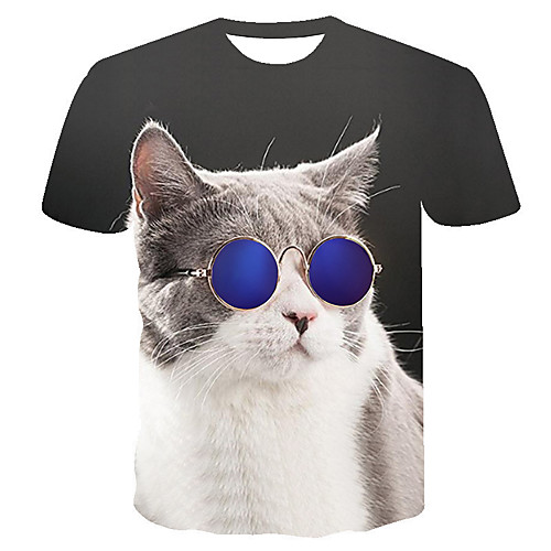 

Men's Daily Going out Basic T-shirt - 3D / Animal Cat, Print Army Green
