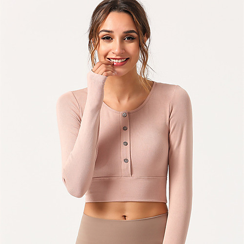 

Women's Yoga Top Crop Top Cropped Solid Color Pink Dark Green White Cotton Yoga Running Fitness Top Long Sleeve Sport Activewear Breathable Comfortable High Elasticity Slim