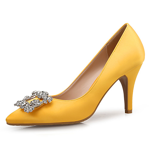 

Women's Heels Stiletto Heel Pointed Toe Rhinestone Satin Sweet / Minimalism Spring & Summer Yellow / Pink / Party & Evening