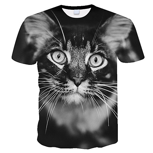 

Men's Daily Holiday Street chic / Exaggerated T-shirt - 3D / Tie Dye / Animal Cat, Print Rainbow