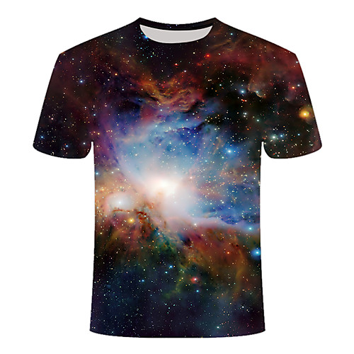 

Men's Daily Going out Basic T-shirt - Galaxy / 3D / Visual Deception Print Brown