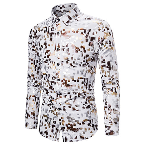 

Men's Party Daily Basic Shirt - Geometric / Color Block / Check Black & White, Print Black
