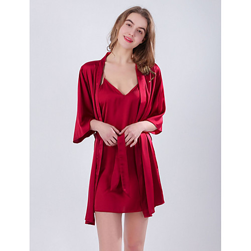 

Women's Deep V Robes Pajamas Solid Colored