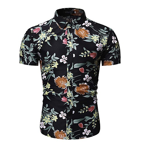 

Men's Daily Work Basic / Elegant Shirt - Floral / Geometric Rainbow