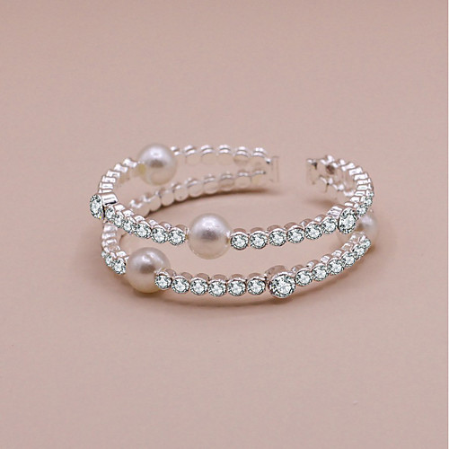 

Women's Cuff Bracelet Double Layered Precious Sweet Cute Rhinestone Bracelet Jewelry White For Wedding Party Gift