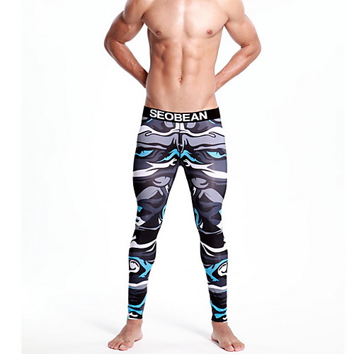 

Compression Gym Men's Normal Nylon Sexy Long Johns Geometric Mid Waist