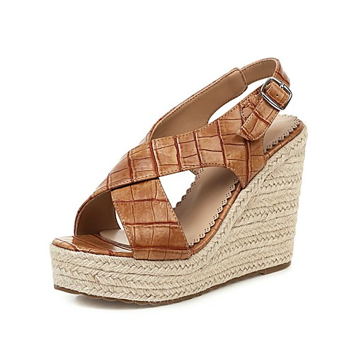 

Women's Sandals Wedge Heel Open Toe PU British / Minimalism Fall / Spring & Summer Brown / Black / Party & Evening