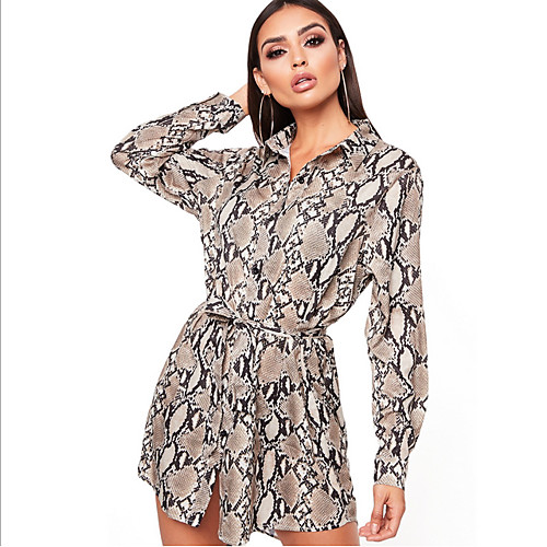 

Women's Khaki Dress Sheath Print Shirt Collar S M