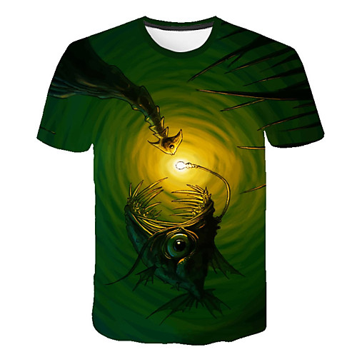 

Men's Daily Sports Street chic / Exaggerated T-shirt - Color Block / 3D / Animal Print Green
