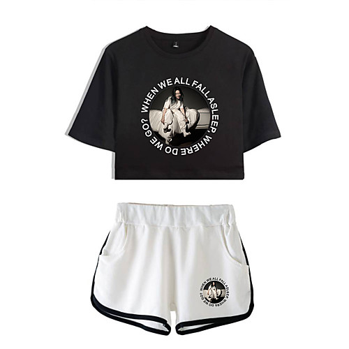 

Inspired by Cosplay Billie Eilish Pants Cosplay Costume Pure Cotton Print 2-Piece Shorts For Women's / T-shirt